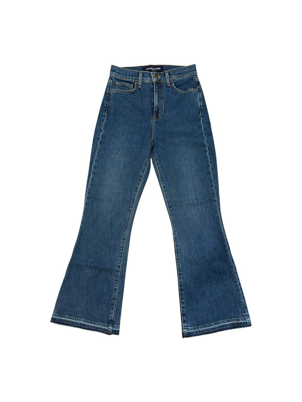 Veronica Beard Carson Ankle Flare Jeans Size 27 Thriller Wash Raw Hem High Rise